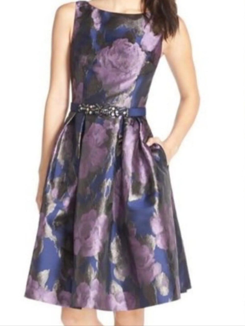 ELIZA J FLORAL JACQUARD FIT & FLARE COCKTAIL DRESS